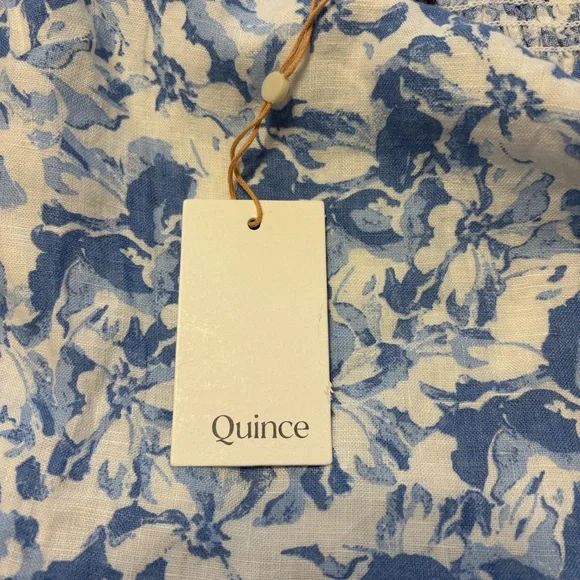 Quince 100% European Linen Scoop Neck Midi Dress M Blue Floral Waterfall NWT - Picture 6 of 8